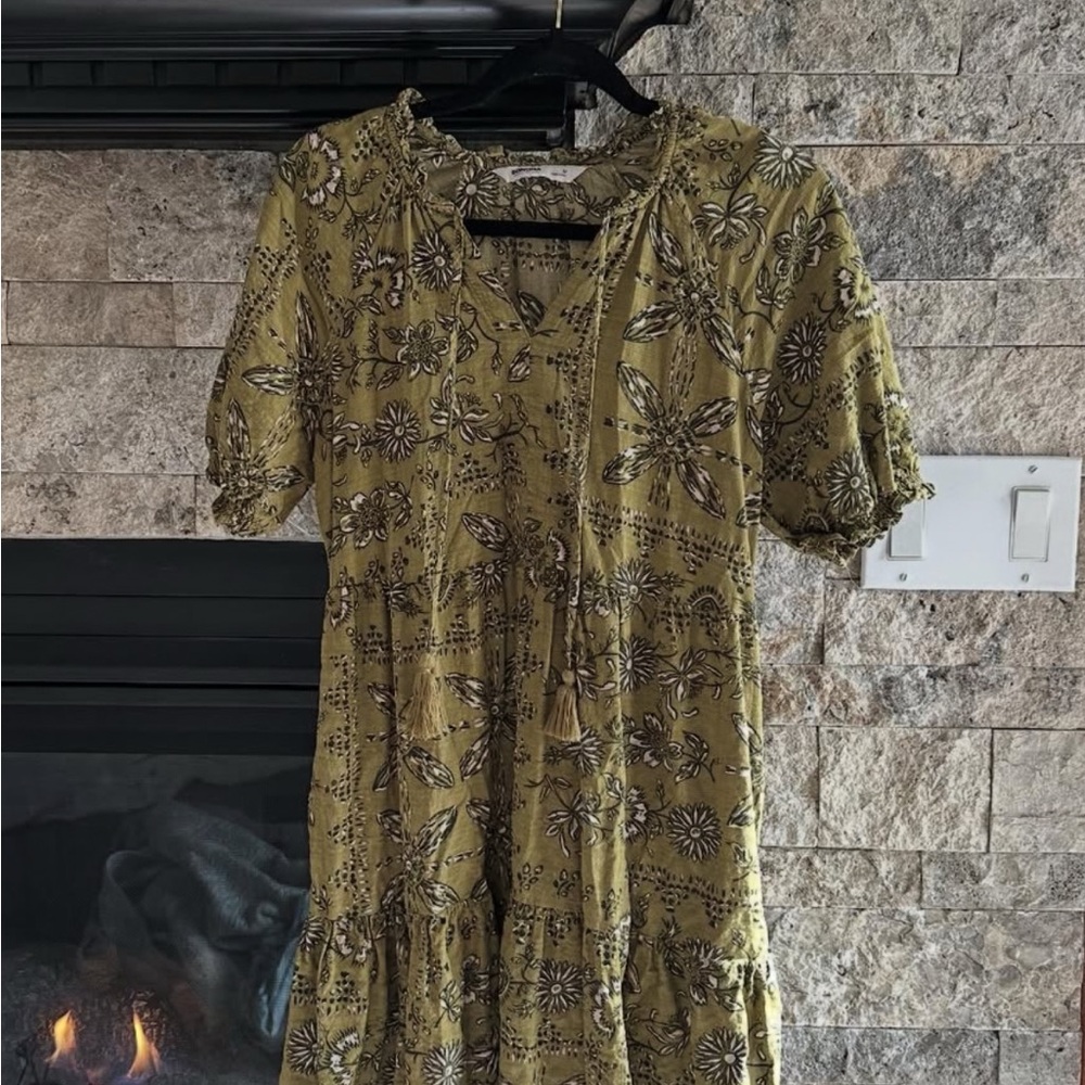 NWOT Sonoma Green Floral Puff Sleeve Mini Dress